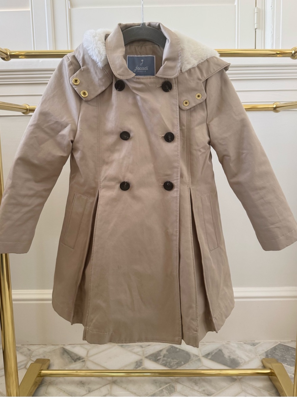 Jacadi Paris Girls Trench Coat with Warm Faux Fur Lining